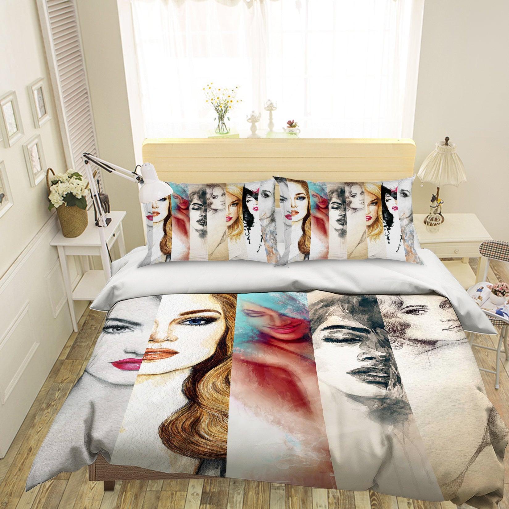 3D Beauty Female Women Quilt Cover Set Bedding Set Pillowcases 96- Jess Art Decoration