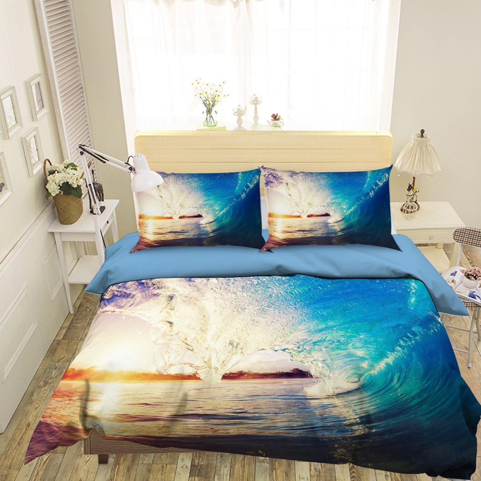 3D Blue Sea Wave Quilt Cover Set Bedding Set Pillowcases 41- Jess Art Decoration