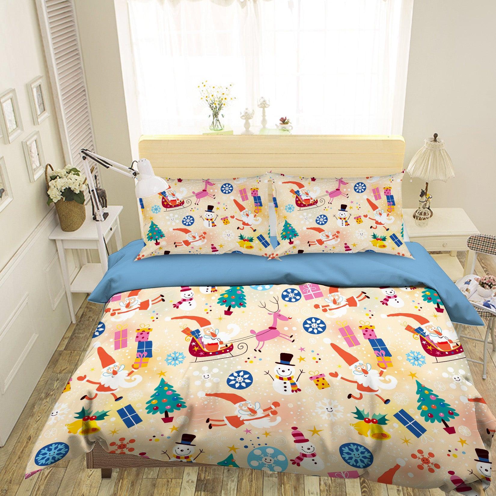 3D Christmas Santa Claus Elk Snowman Snowflake Quilt Cover Set Bedding Set Pillowcases 03- Jess Art Decoration