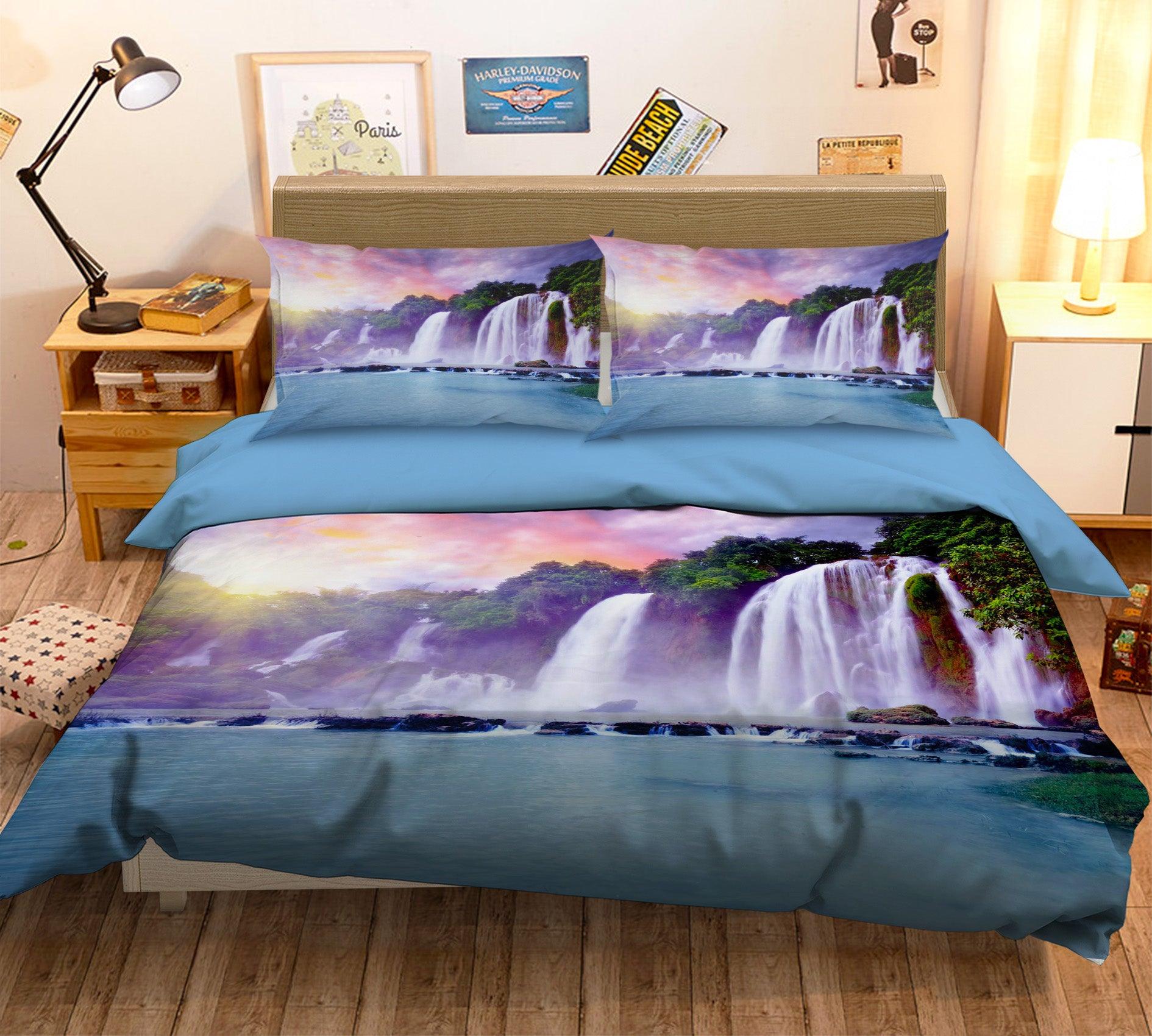 3D Forest Waterfall Quilt Cover Set Bedding Set Pillowcases 95- Jess Art Decoration