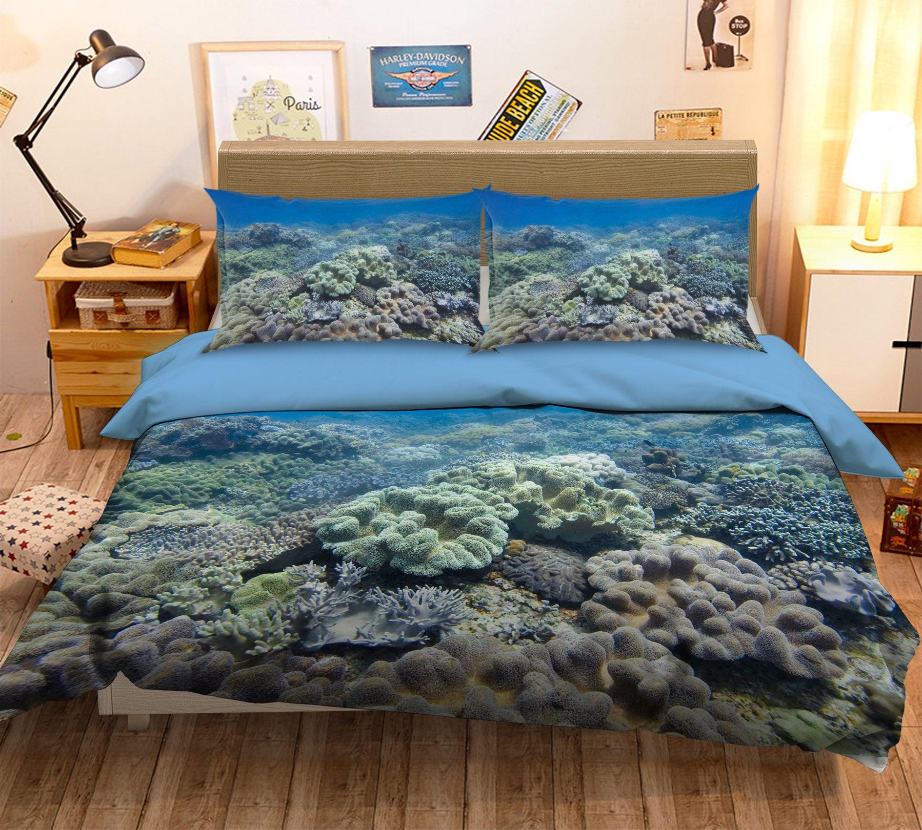 3D Blue Seabed Coral Quilt Cover Set Bedding Set Pillowcases 74- Jess Art Decoration
