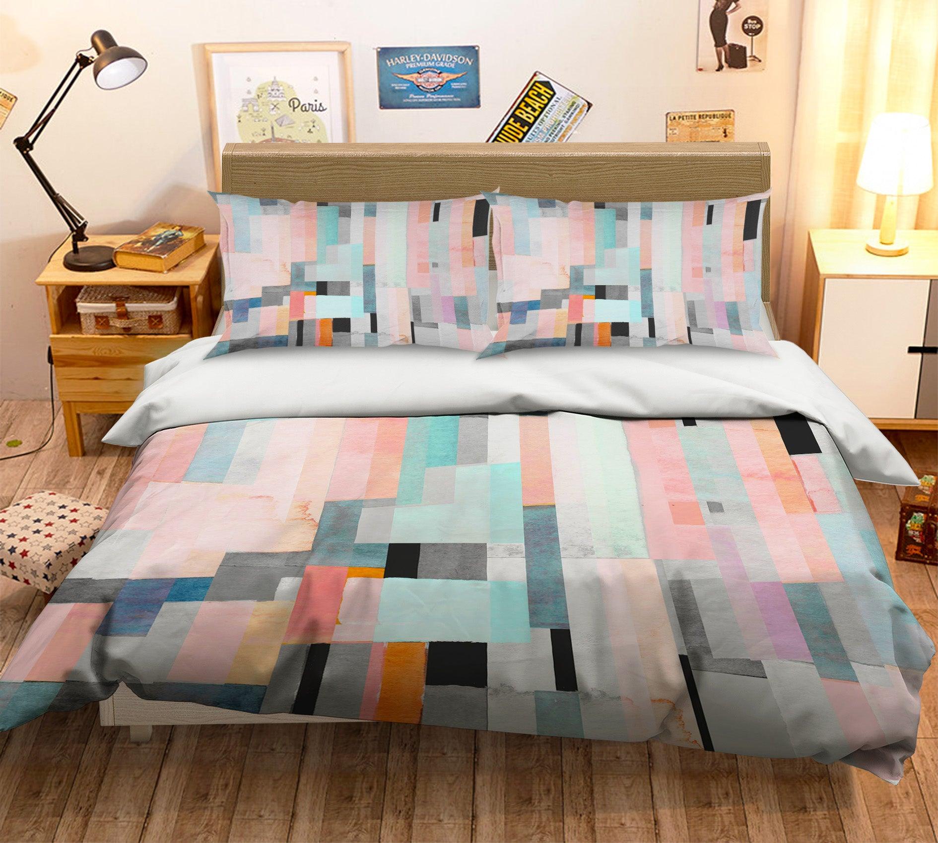 3D Watercolor Stripes Splice Quilt Cover Set Bedding Set Pillowcases 62- Jess Art Decoration