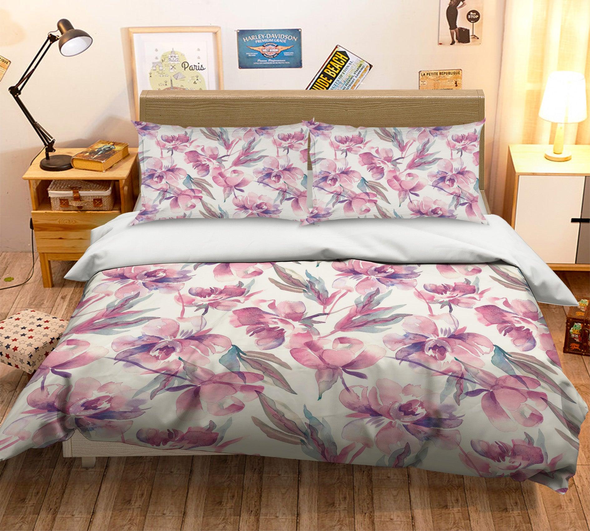 3D Pink Watercolor Floral Quilt Cover Set Bedding Set Pillowcases 60- Jess Art Decoration