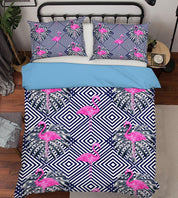 3D Black Pink Flamingo Stripes Square Quilt Cover Set Bedding Set Pillowcases 40- Jess Art Decoration