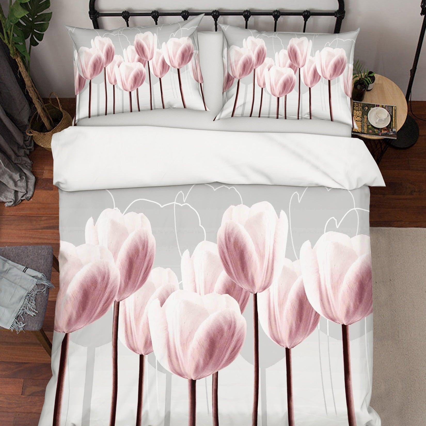 3D Pink Tulip Quilt Cover Set Bedding Set Pillowcases 71- Jess Art Decoration