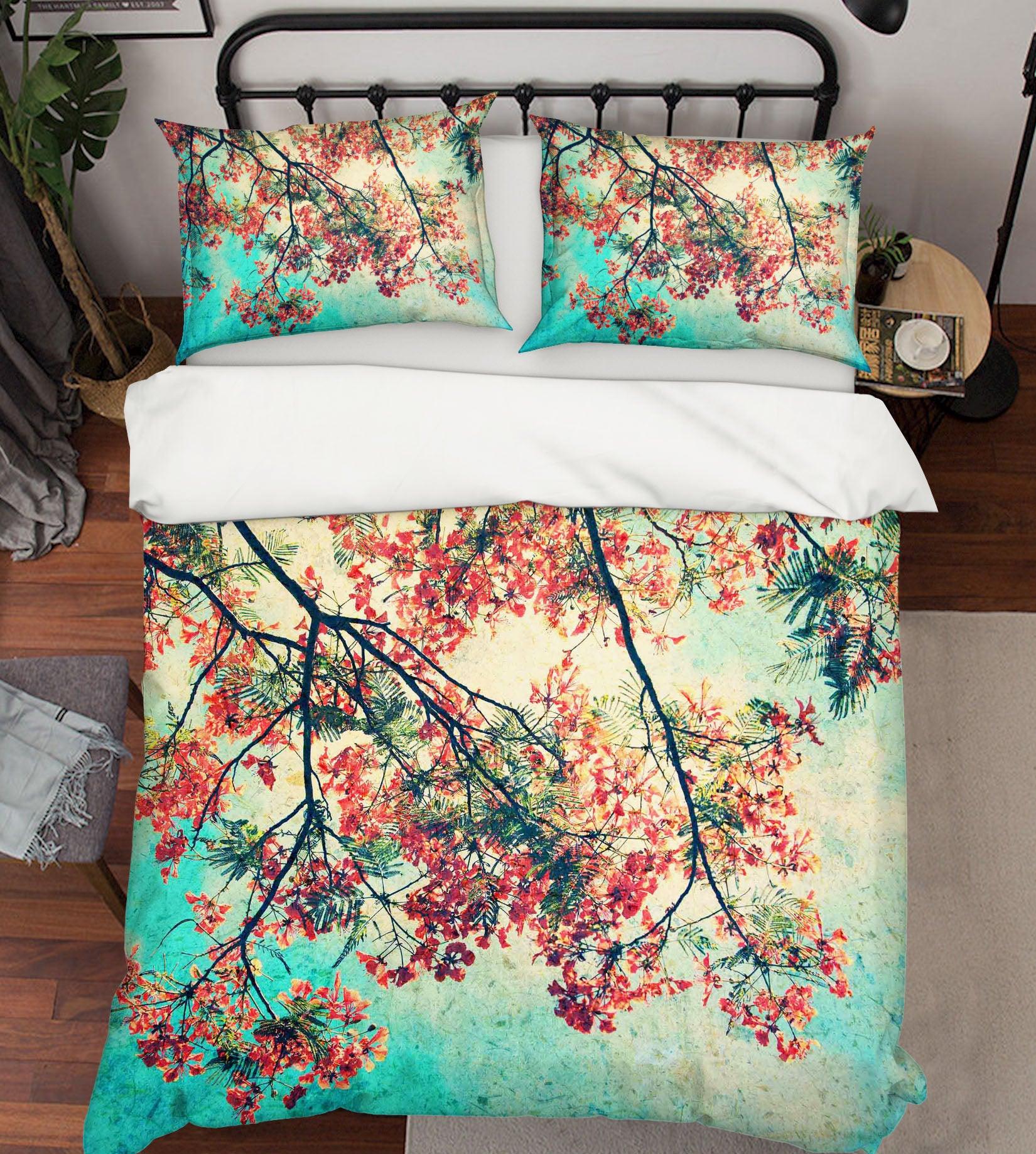 3D Red Green Blossom Branch Quilt Cover Set Bedding Set Pillowcases 30- Jess Art Decoration