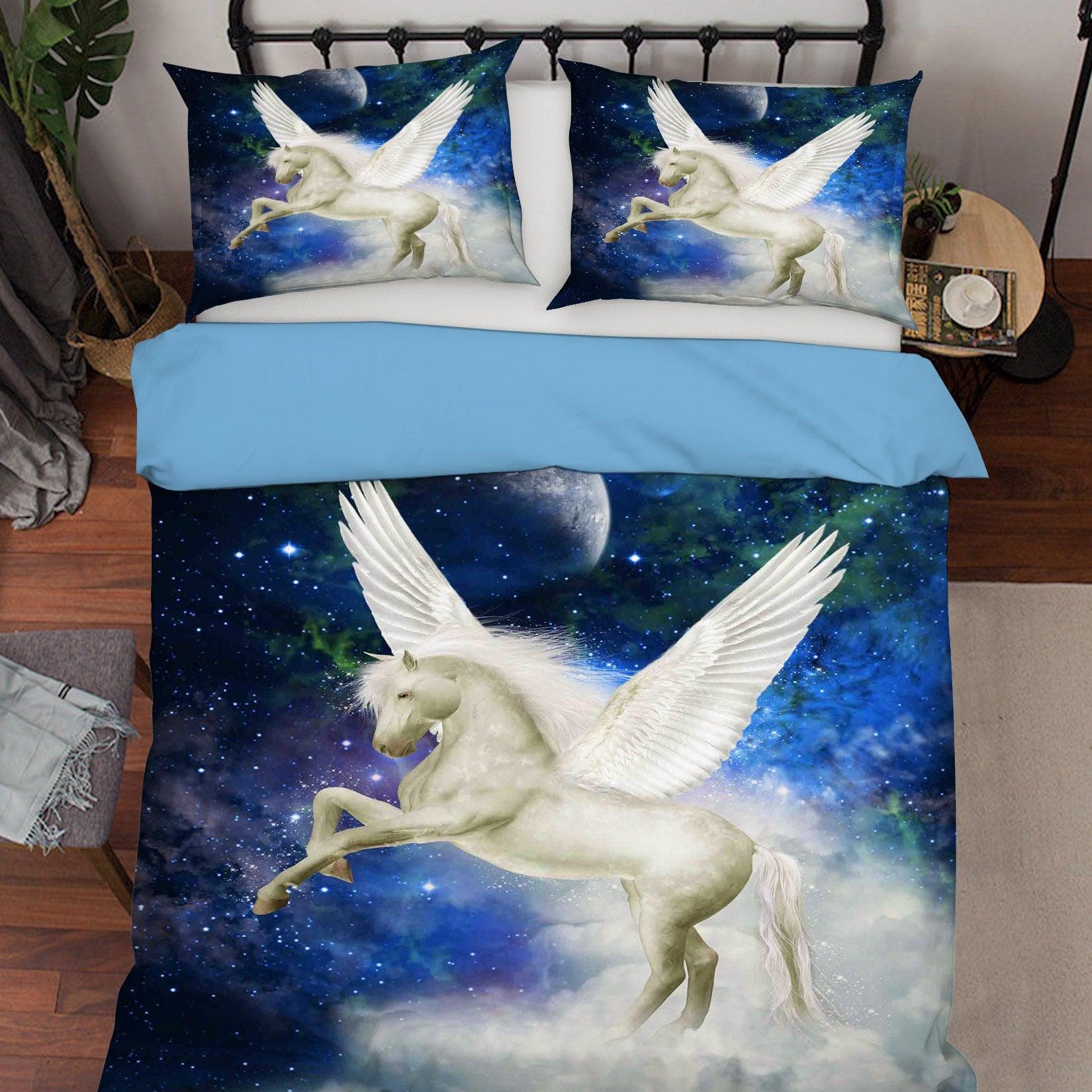 3D Blue Moon Universe Star Sky Pegasus Quilt Cover Set Bedding Set Pillowcases 08- Jess Art Decoration