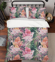 3D Flamingo Leaves Floral Quilt Cover Set Bedding Set Pillowcases 47- Jess Art Decoration