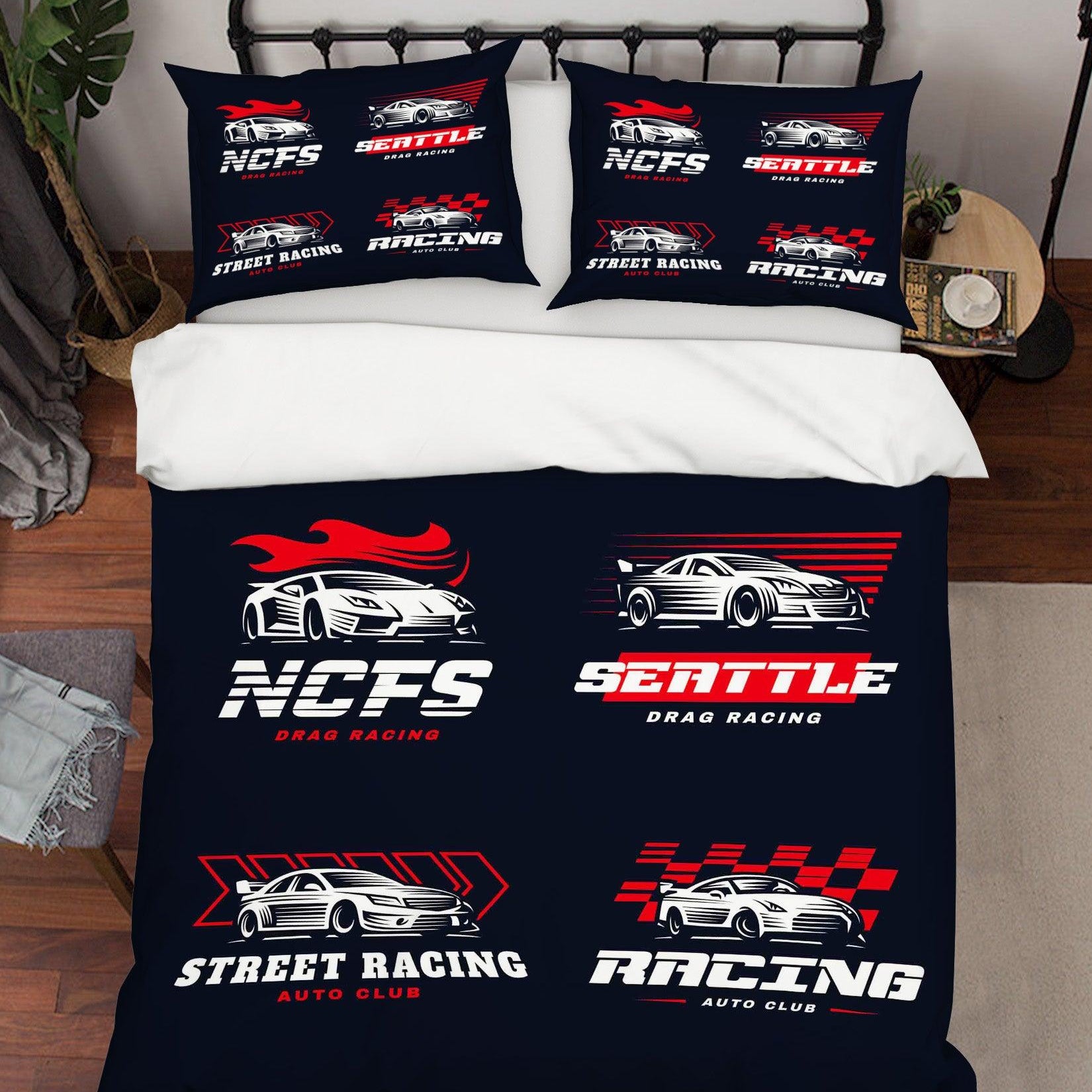 3D Black Racing Car Quilt Cover Set Bedding Set Pillowcases 52- Jess Art Decoration