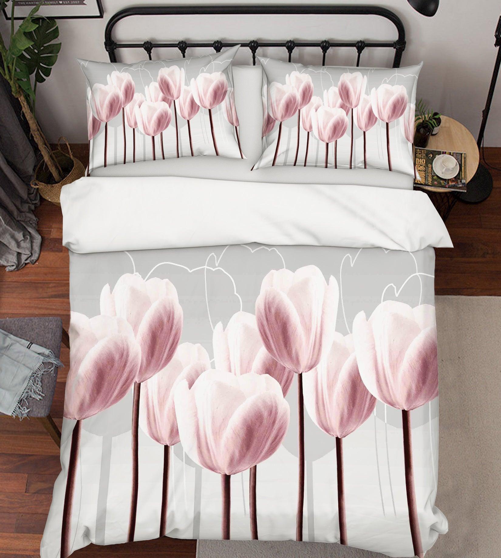 3D Pink Tulip Quilt Cover Set Bedding Set Pillowcases 71- Jess Art Decoration