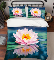 3D Pink Green Lotus Flower Quilt Cover Set Bedding Set Pillowcases 26- Jess Art Decoration