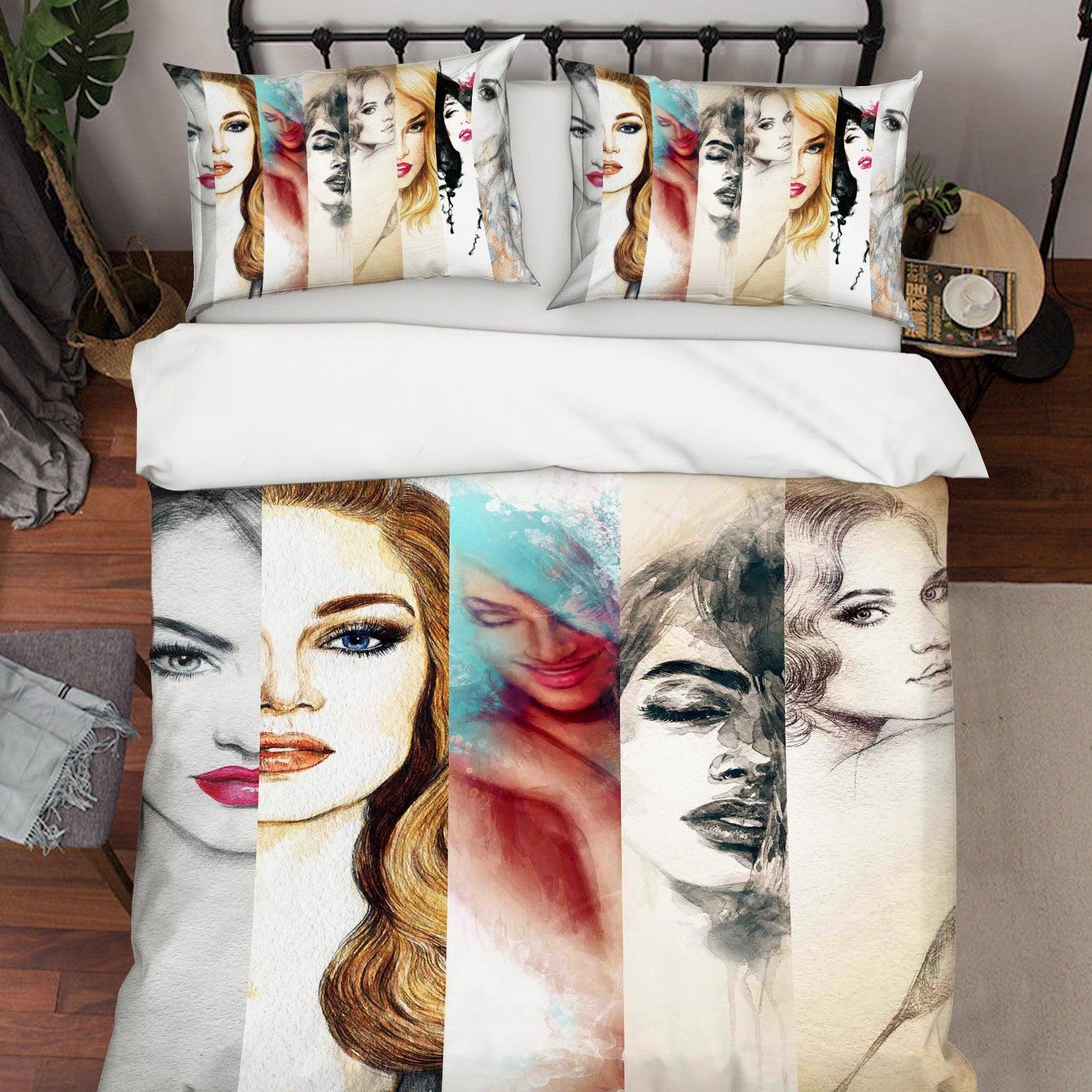 3D Beauty Female Women Quilt Cover Set Bedding Set Pillowcases 96- Jess Art Decoration