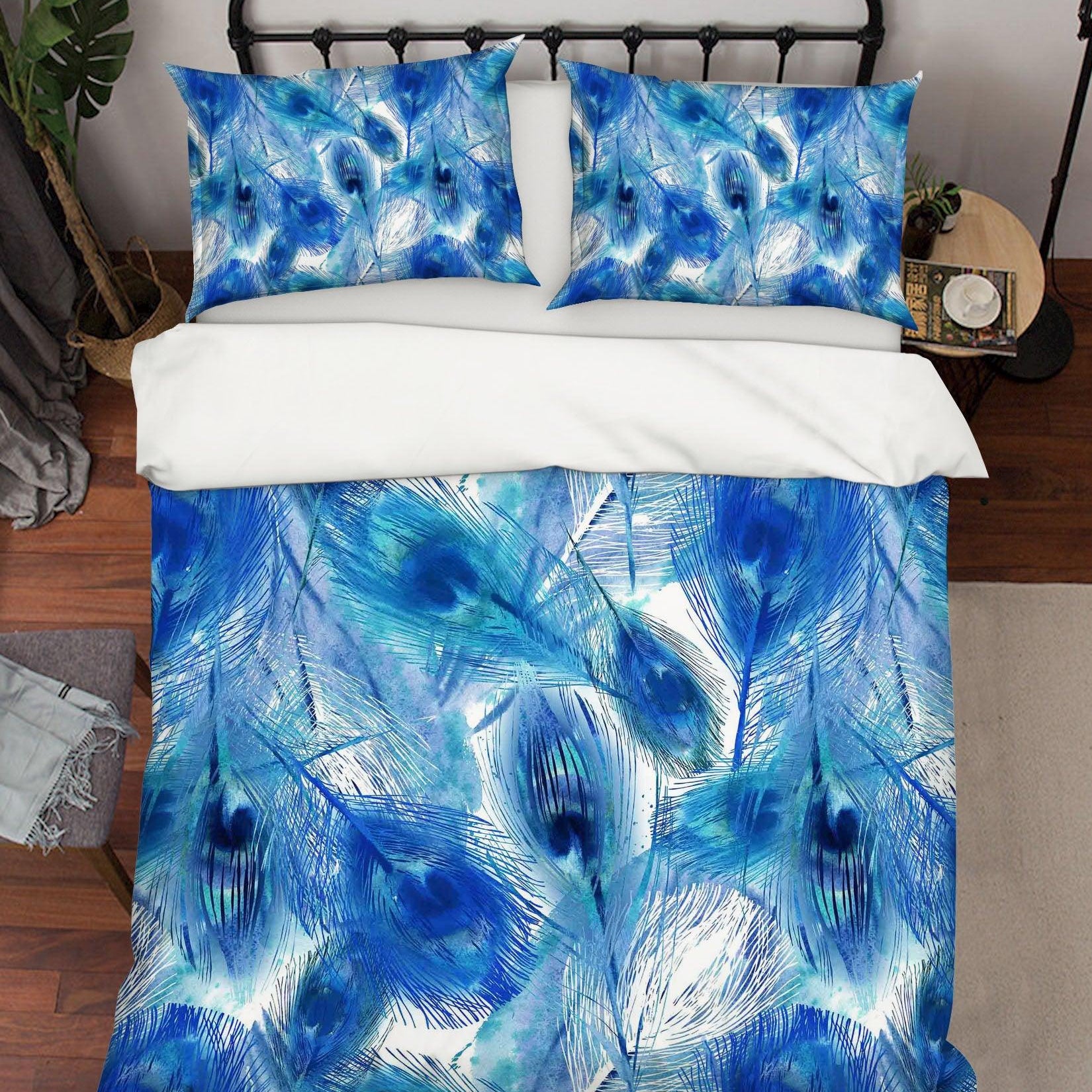 3D Blue Peacock Feather Quilt Cover Set Bedding Set Pillowcases 42- Jess Art Decoration