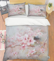 3D Grey Pink Peach Blossom Quilt Cover Set Bedding Set Pillowcases 90- Jess Art Decoration