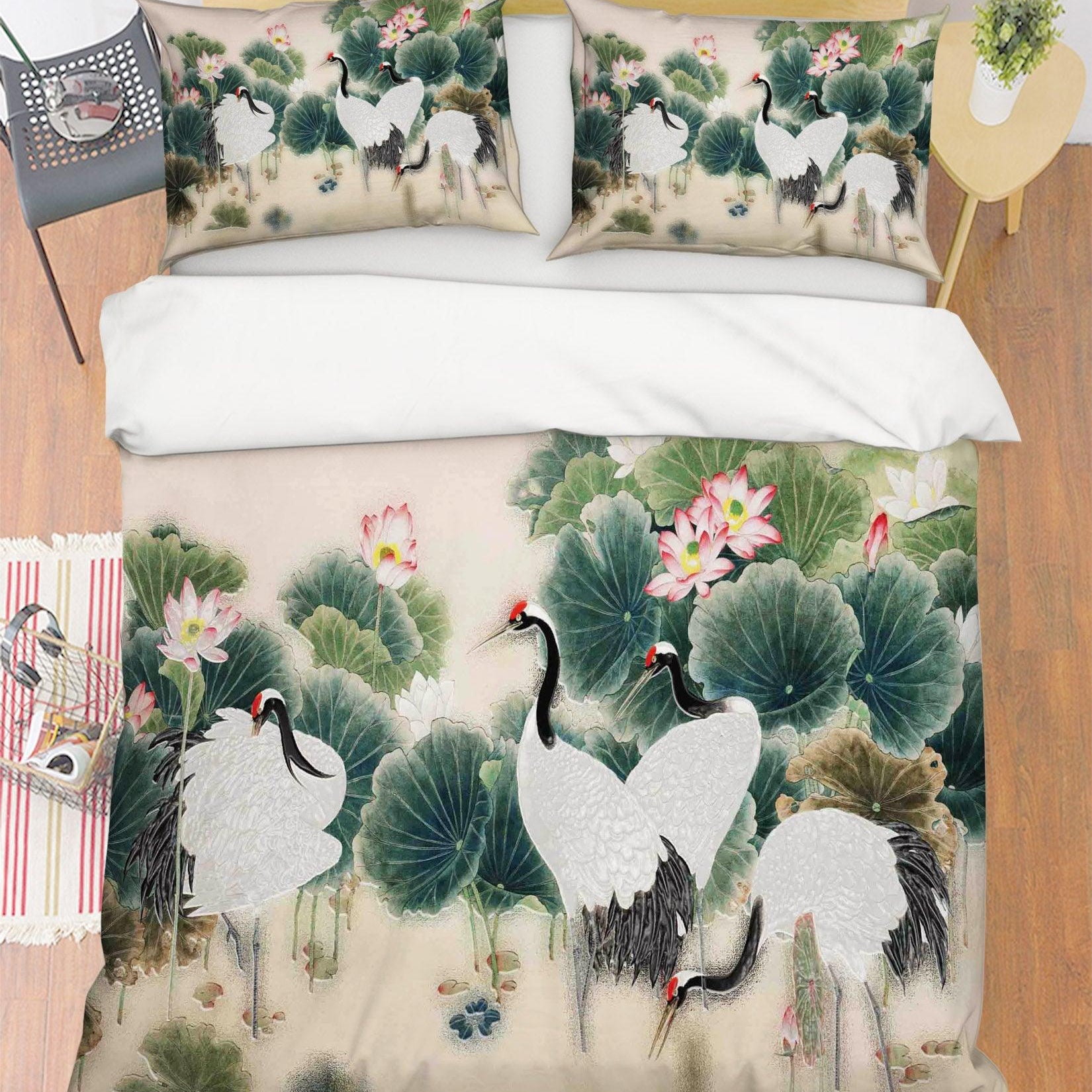 3D Crane Lotus Leaves Quilt Cover Set Bedding Set Pillowcases 65- Jess Art Decoration