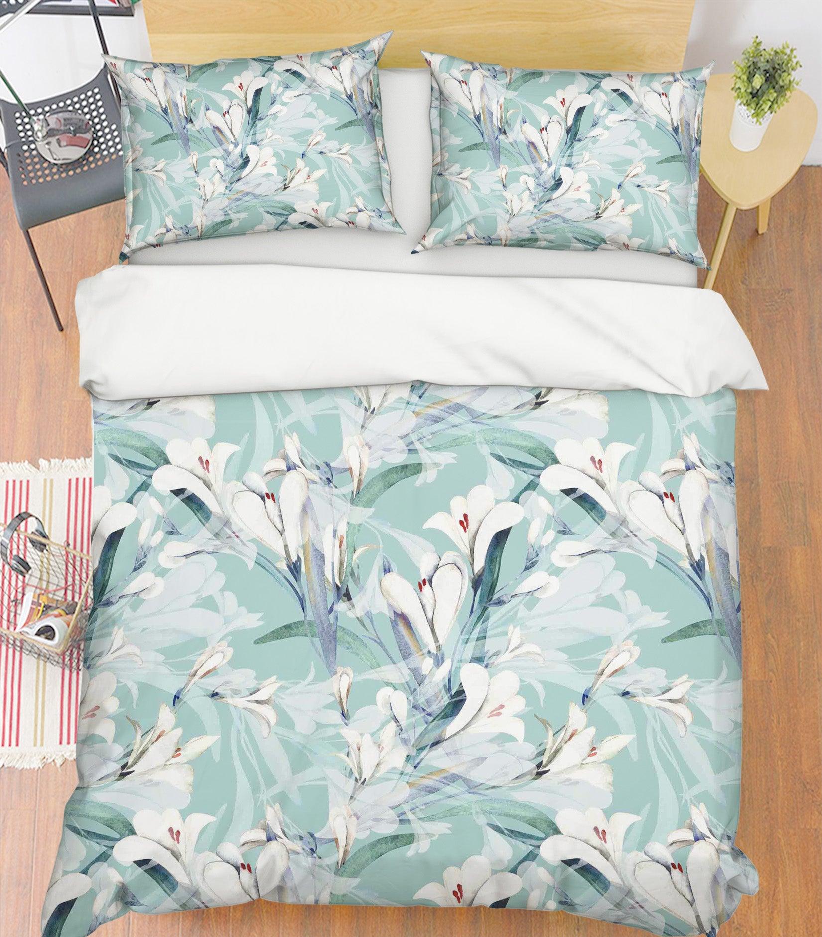 3D Green Floral Quilt Cover Set Bedding Set Pillowcases 48- Jess Art Decoration