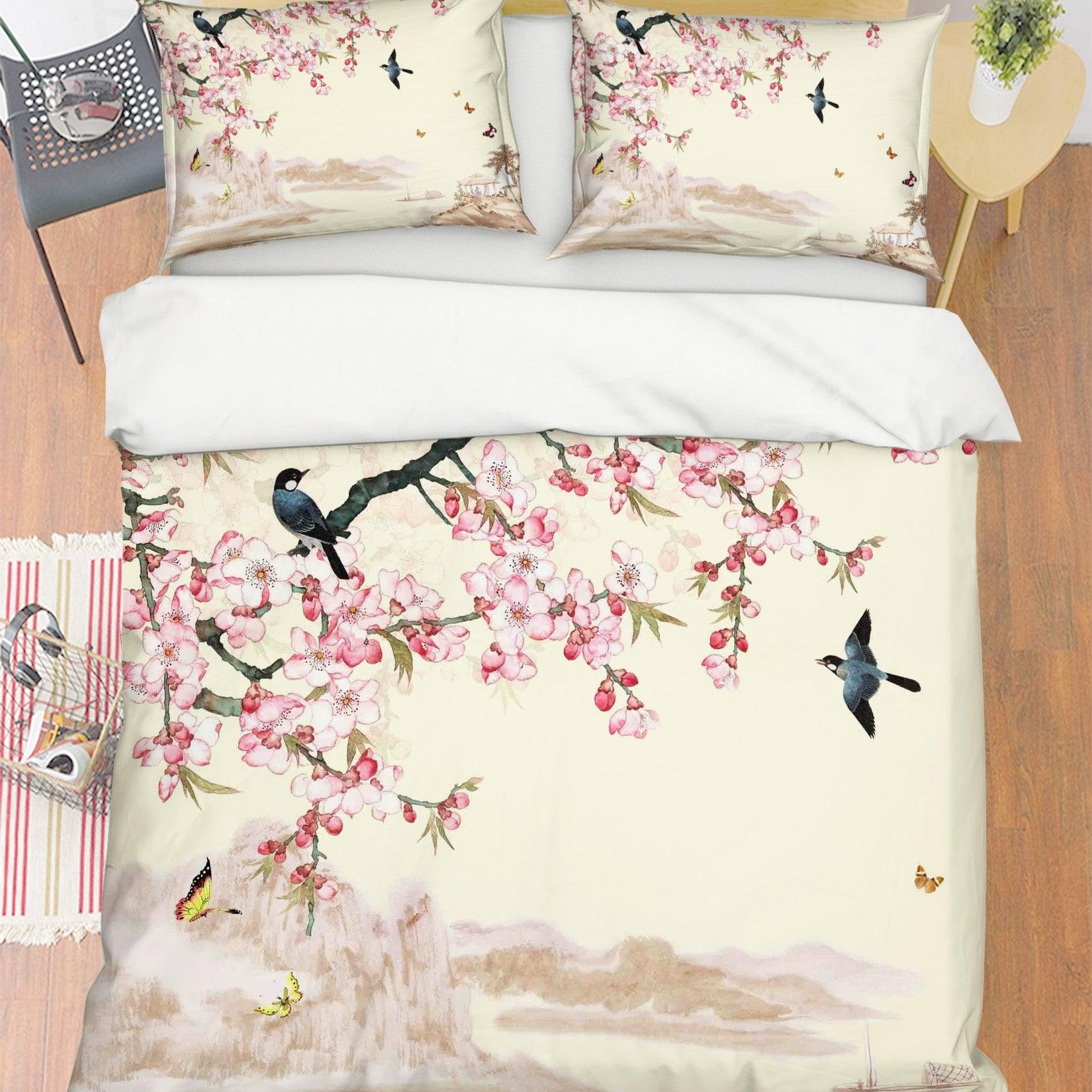 3D Pink Peach Blossom Bird Quilt Cover Set Bedding Set Pillowcases 89- Jess Art Decoration