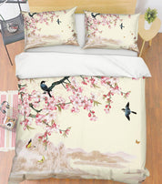 3D Pink Peach Blossom Bird Quilt Cover Set Bedding Set Pillowcases 89- Jess Art Decoration