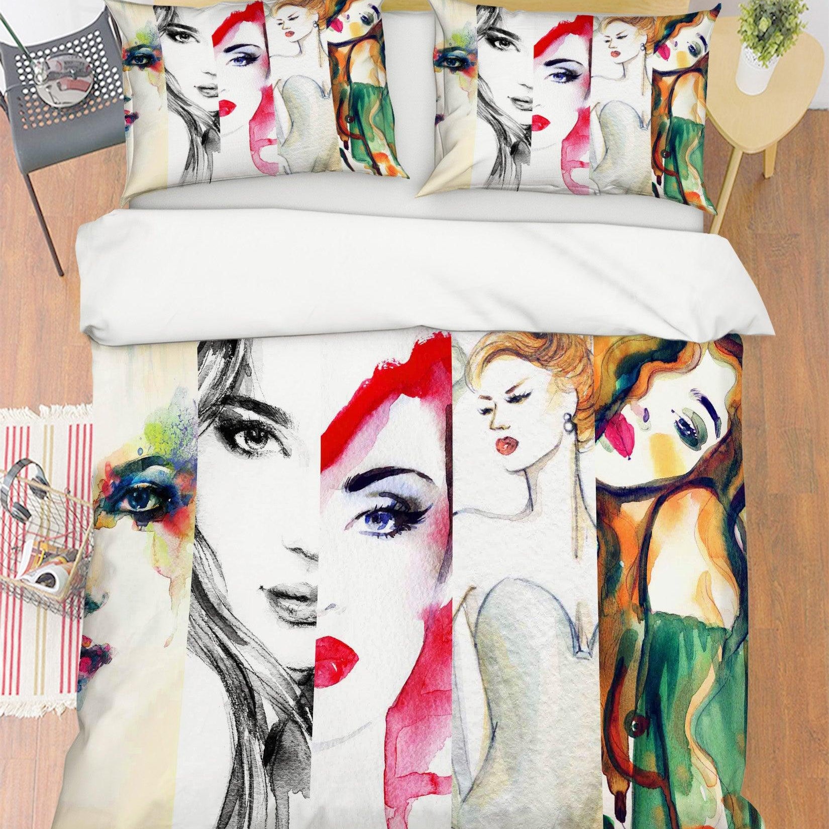 3D Watercolor Beauty Female Women Quilt Cover Set Bedding Set Pillowcases 98- Jess Art Decoration