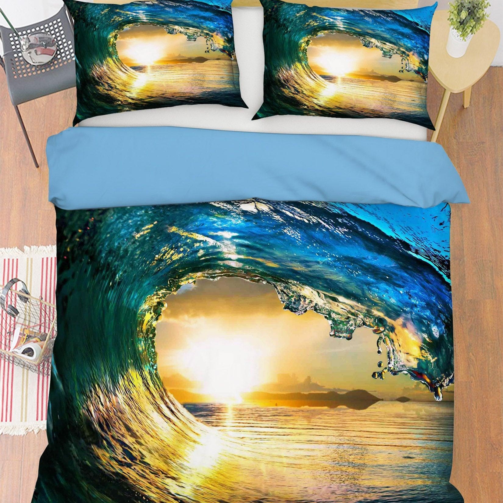 3D Blue Sea Wave Sunlight Quilt Cover Set Bedding Set Pillowcases 94- Jess Art Decoration