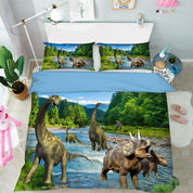3D Dinosaur Forest River Quilt Cover Set Bedding Set Pillowcases 82- Jess Art Decoration