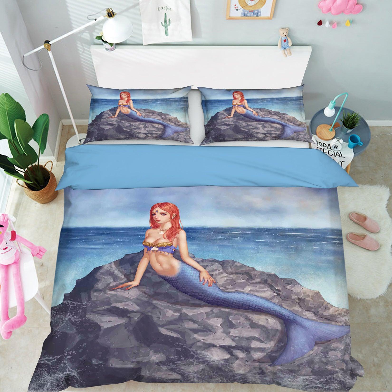 3D Blue Sea Mermaid Reef Quilt Cover Set Bedding Set Pillowcases 12- Jess Art Decoration