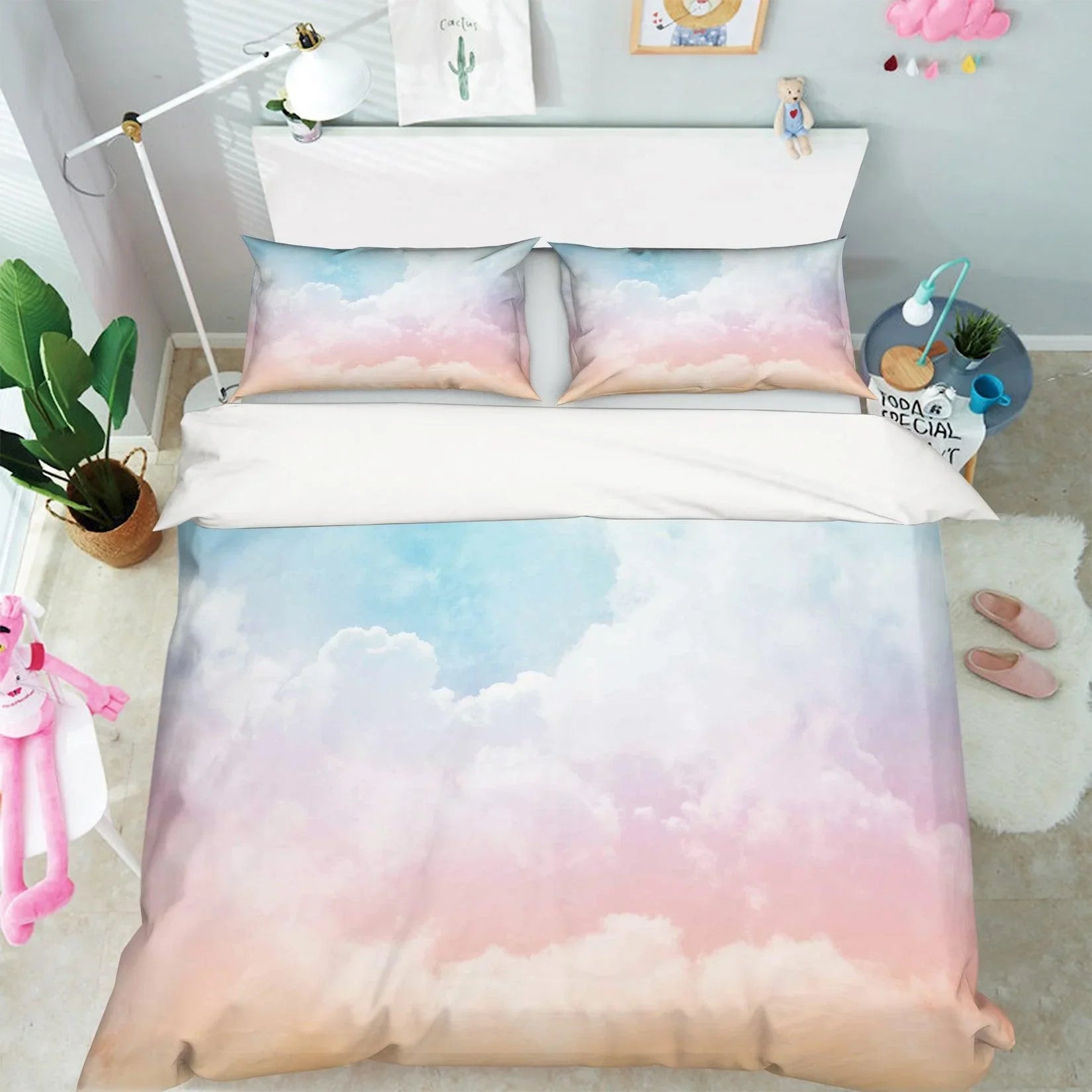 3D Pink Clouds Watercolor Quilt Cover Set Bedding Set Pillowcases 53- Jess Art Decoration
