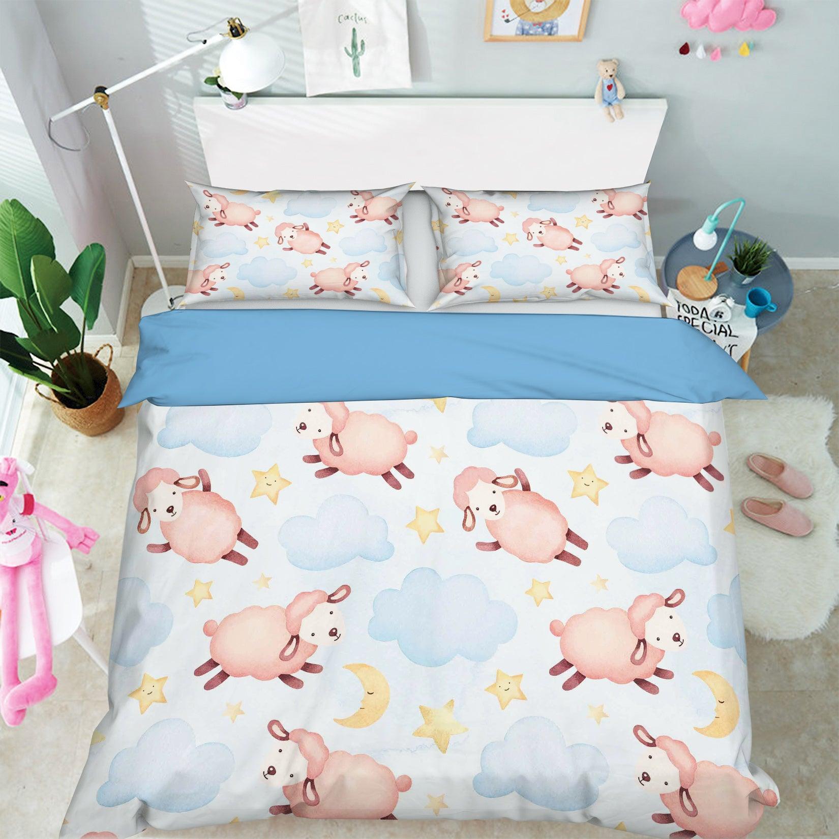 3D Blue Sheep Star Clouds Quilt Cover Set Bedding Set Pillowcases 56- Jess Art Decoration