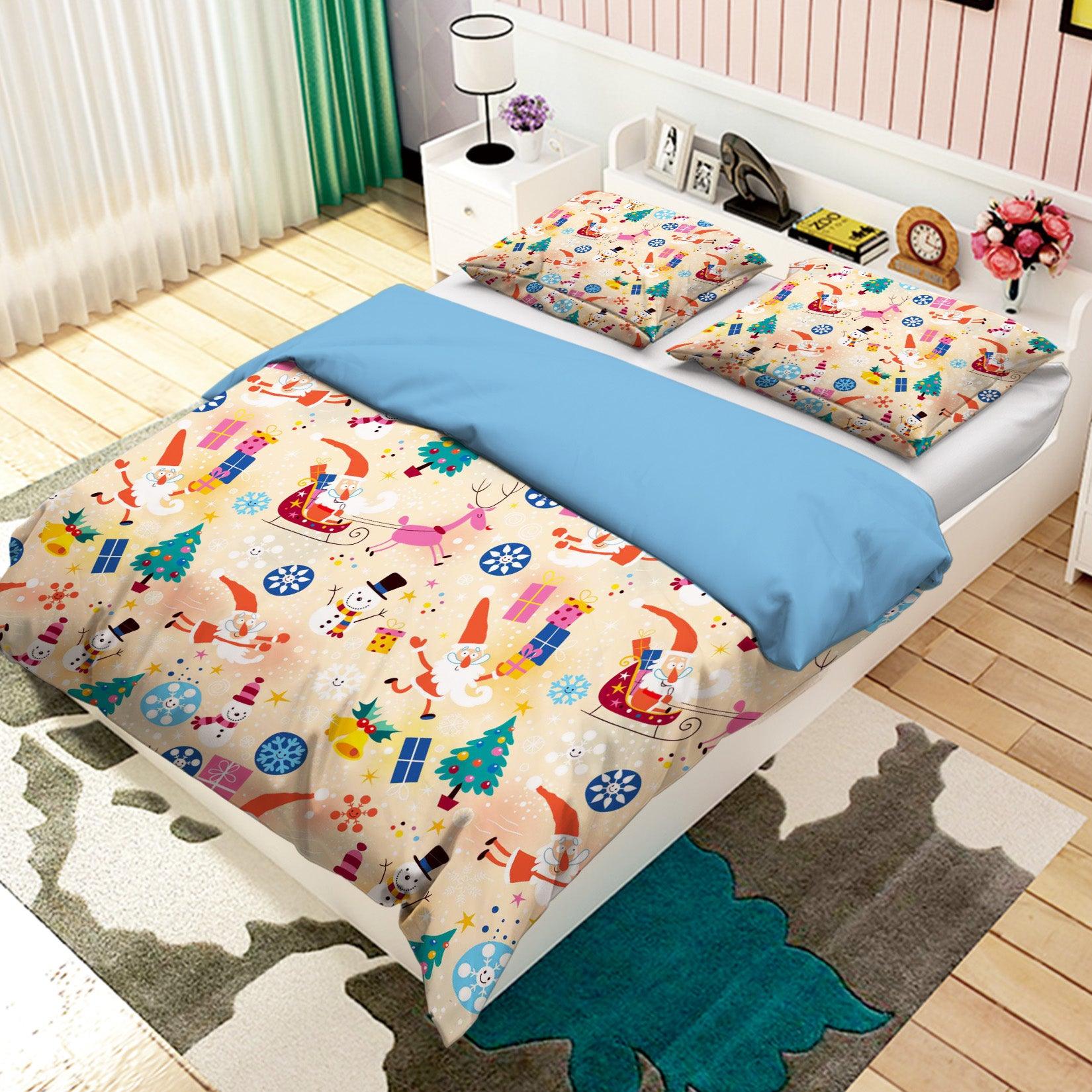 3D Christmas Santa Claus Elk Snowman Snowflake Quilt Cover Set Bedding Set Pillowcases 03- Jess Art Decoration