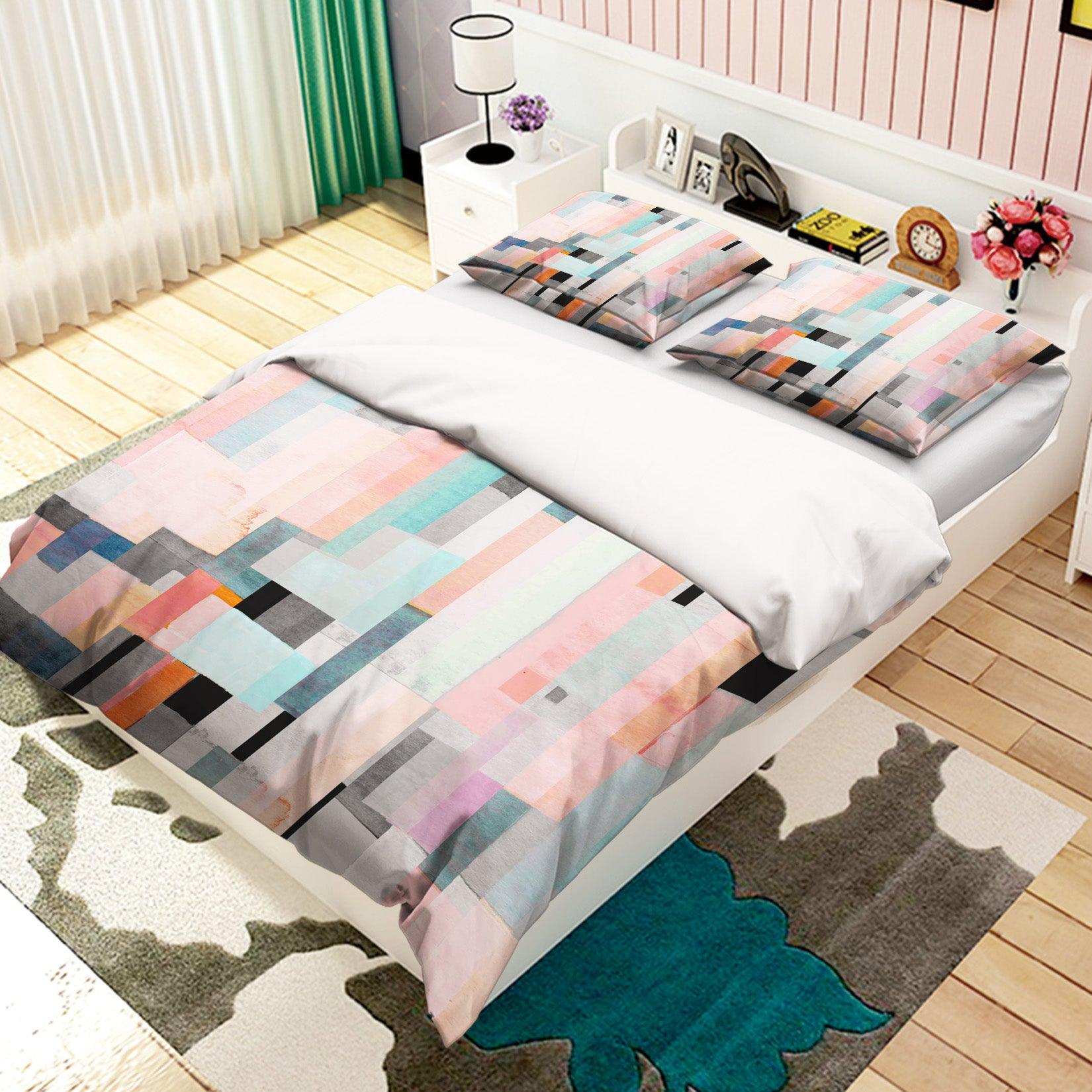 3D Watercolor Stripes Splice Quilt Cover Set Bedding Set Pillowcases 62- Jess Art Decoration