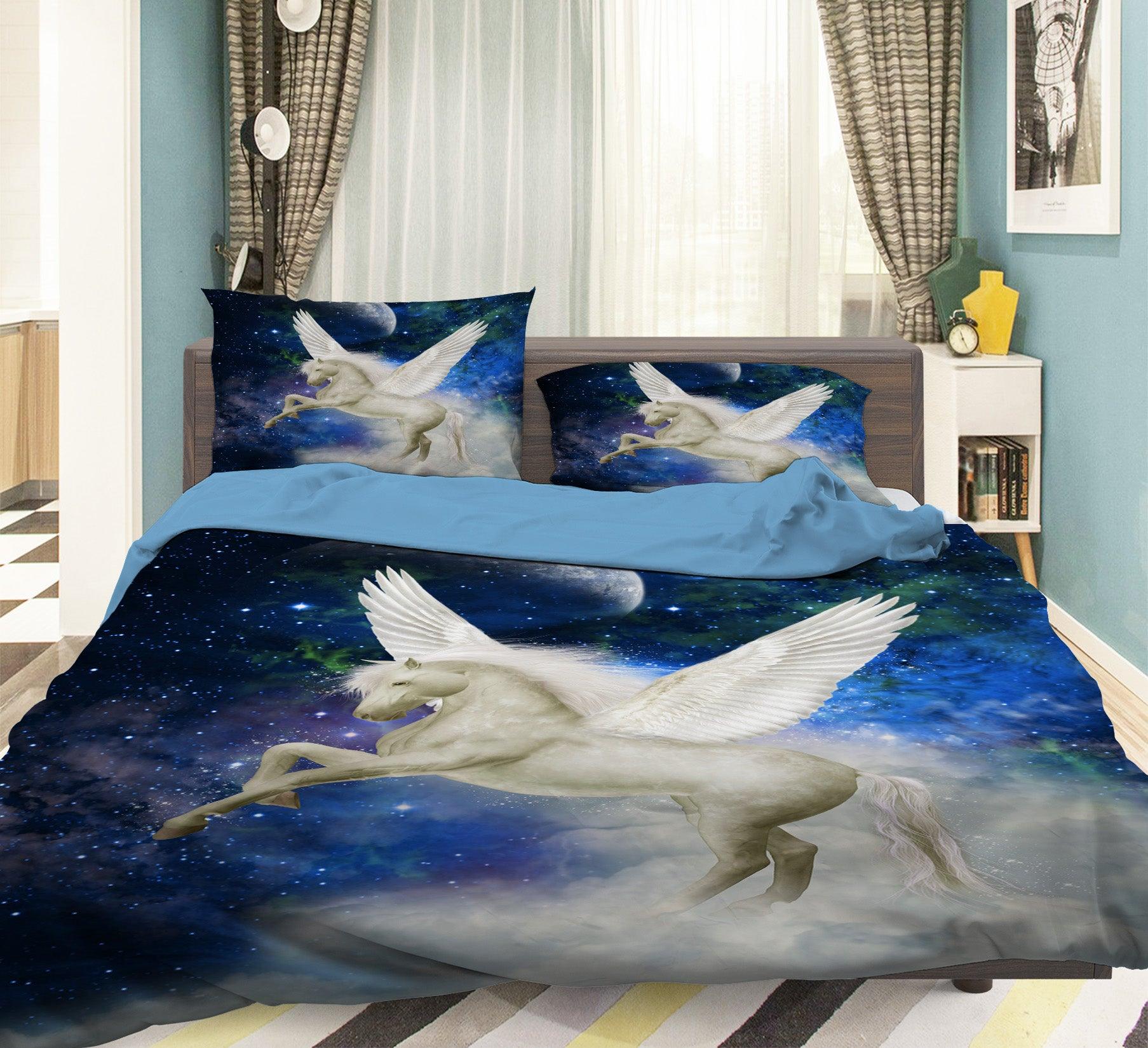 3D Blue Moon Universe Star Sky Pegasus Quilt Cover Set Bedding Set Pillowcases 08- Jess Art Decoration