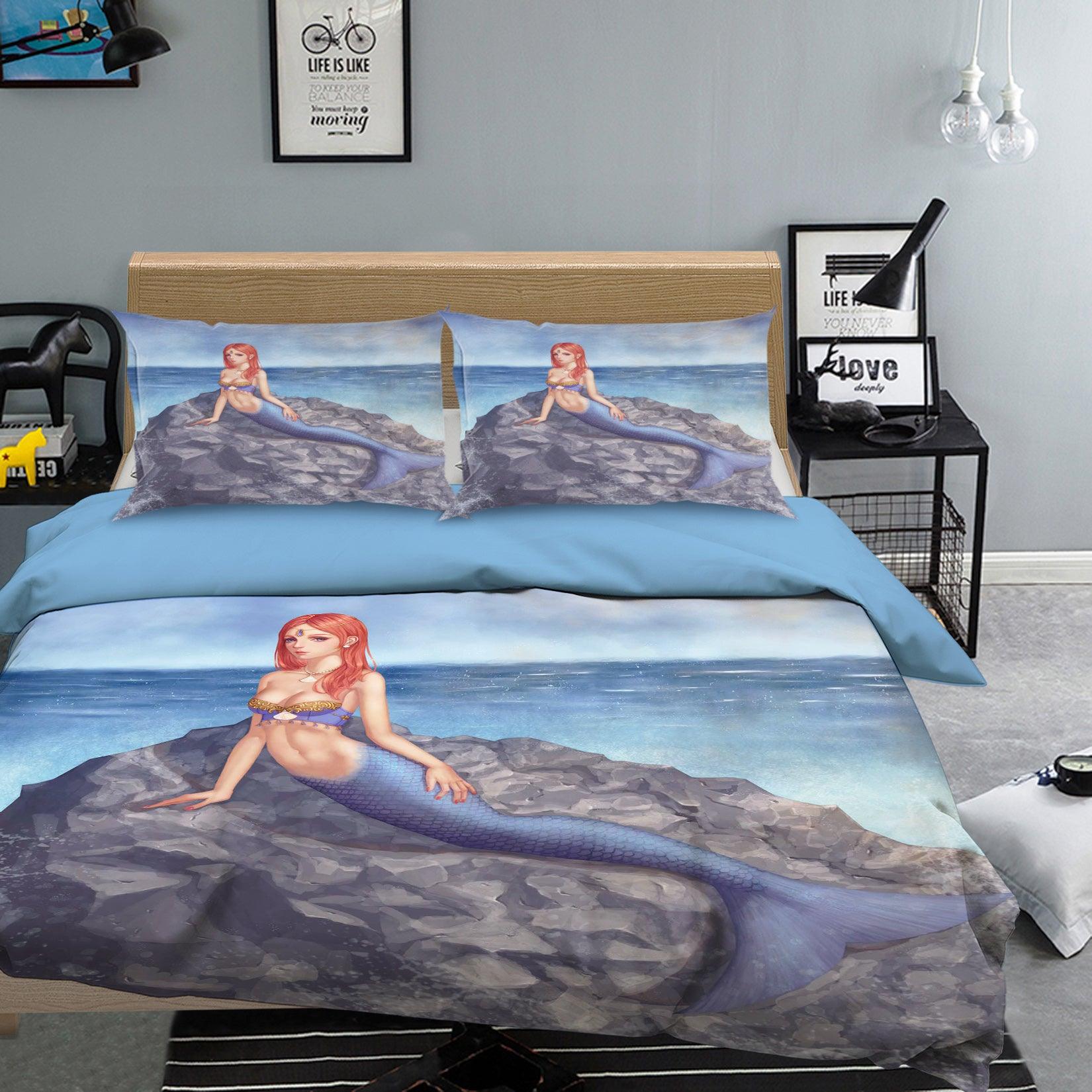 3D Blue Sea Mermaid Reef Quilt Cover Set Bedding Set Pillowcases 12- Jess Art Decoration
