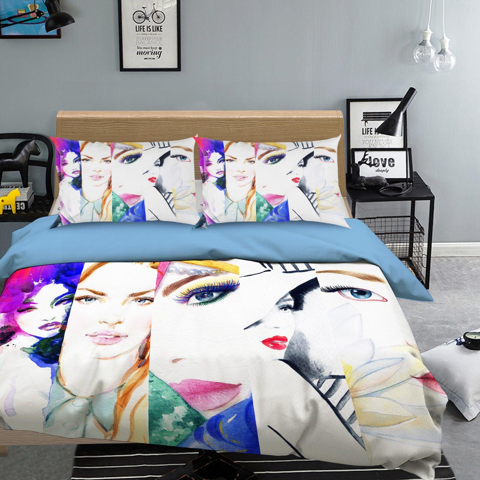 3D Watercolor Beauty Female Women Quilt Cover Set Bedding Set Pillowcases 99- Jess Art Decoration
