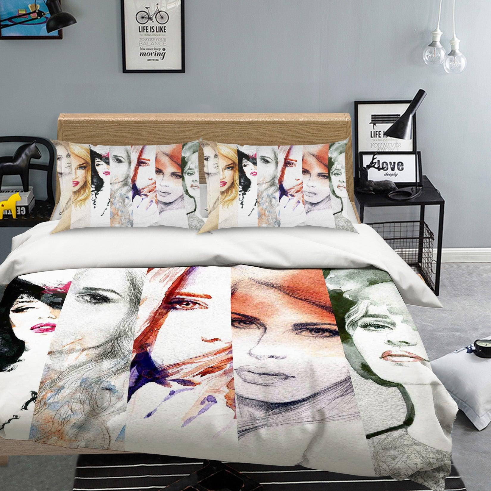 3D Beauty Female Women Quilt Cover Set Bedding Set Pillowcases 97- Jess Art Decoration