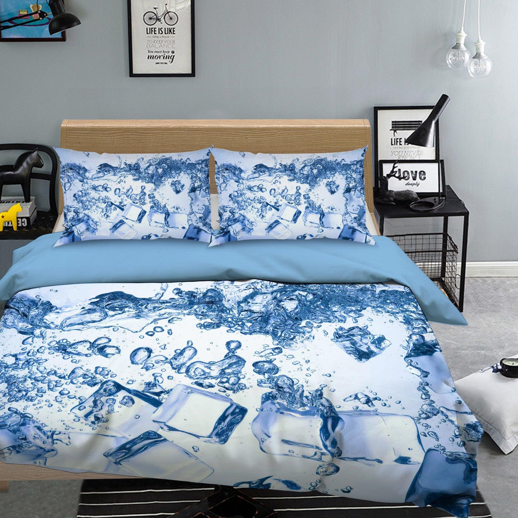 3D Blue Ice Cube Water Quilt Cover Set Bedding Set Pillowcases 67- Jess Art Decoration