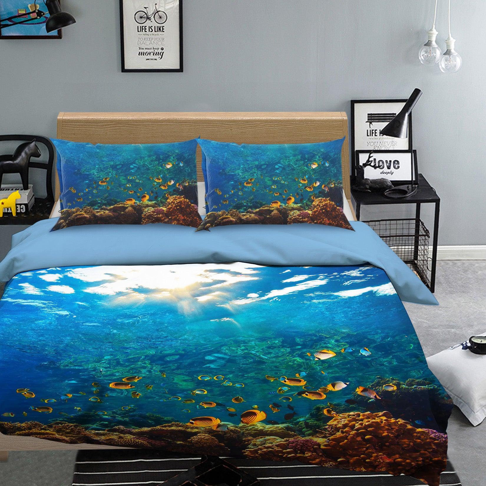 3D Blue Seabed Fish Coral Quilt Cover Set Bedding Set Pillowcases 18- Jess Art Decoration