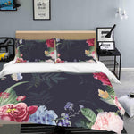 3D Black Floral Quilt Cover Set Bedding Set Pillowcases 04- Jess Art Decoration