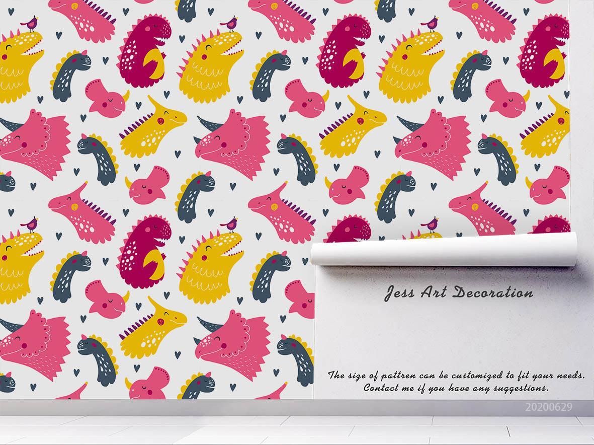 3D Cartoon Pink Dinosaur Wall Mural Wallpaper A362 LQH- Jess Art Decoration