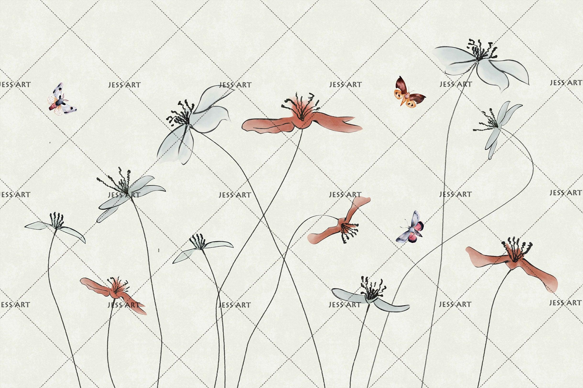 3D Abstract Lotus Butterfly Wall Mural Wallpaper 182- Jess Art Decoration