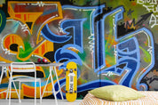 Abstract Graffiti Blue Yellow Pattern Wallpaper urban graffiti wall mural for teen room, studio or feature wall - view 4