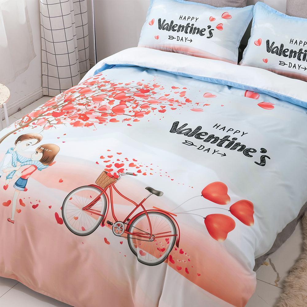3D Cartoon Red Floral Tree Plant Bicycle Lovers Quilt Cover Set Bedding Set Duvet Cover Pillowcases LXL- Jess Art Decoration