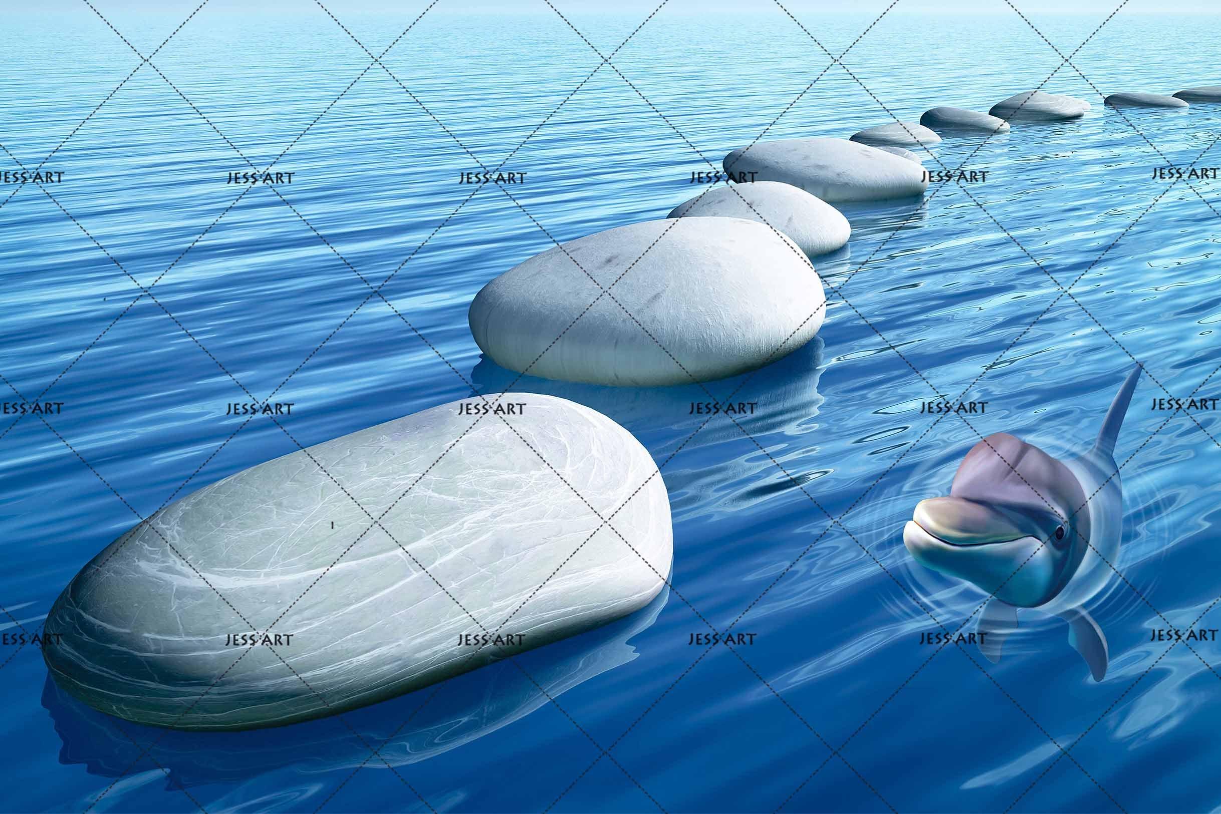 3D Blue Sea Cobblestone Wall Mural Wallpaper 167- Jess Art Decoration