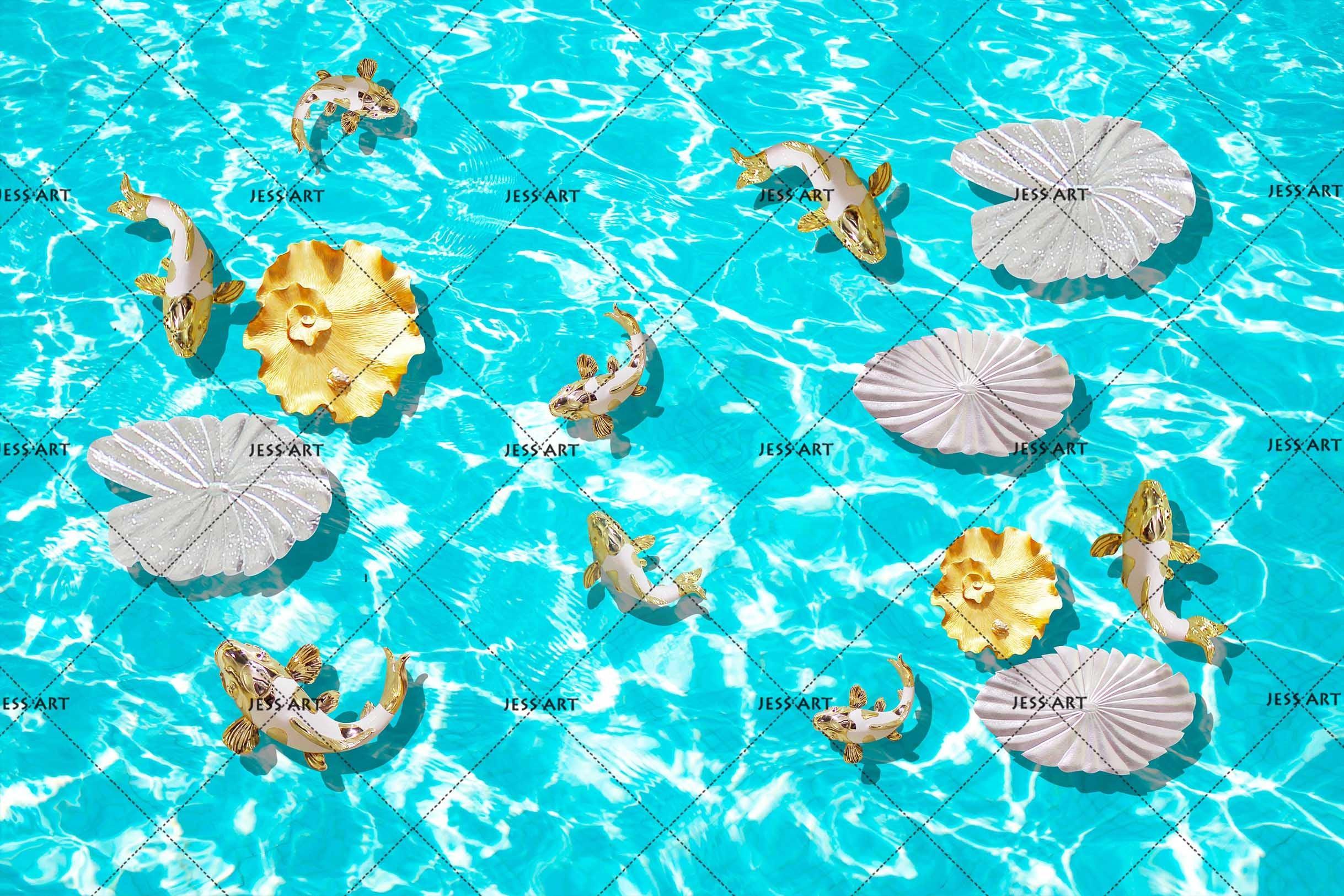 3D Pond Goldfish Lotus Leaf Wall Mural Wallpaper LQH 32- Jess Art Decoration