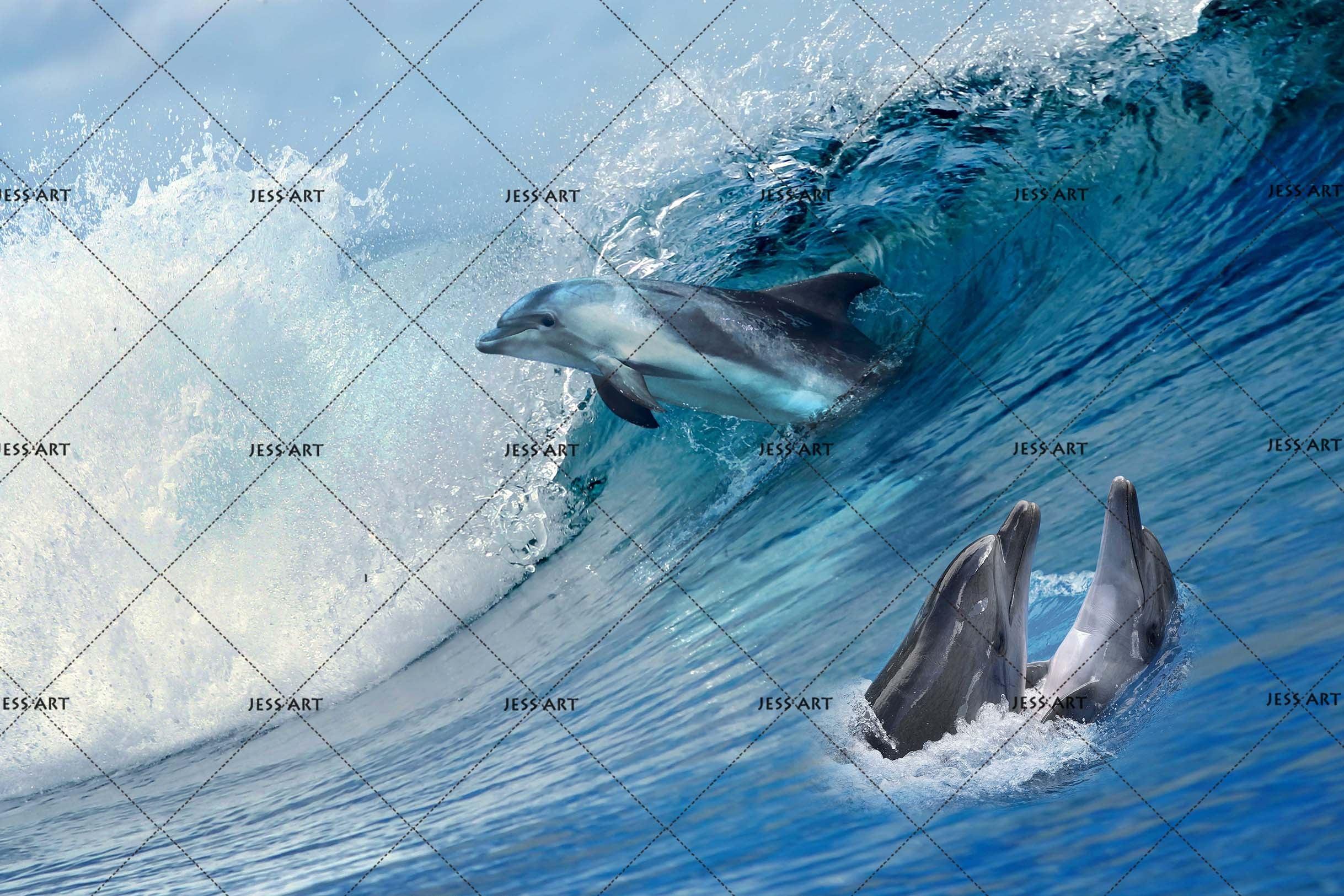 3D Sea Wave Dolphin Wall Mural Wallpaper 140- Jess Art Decoration