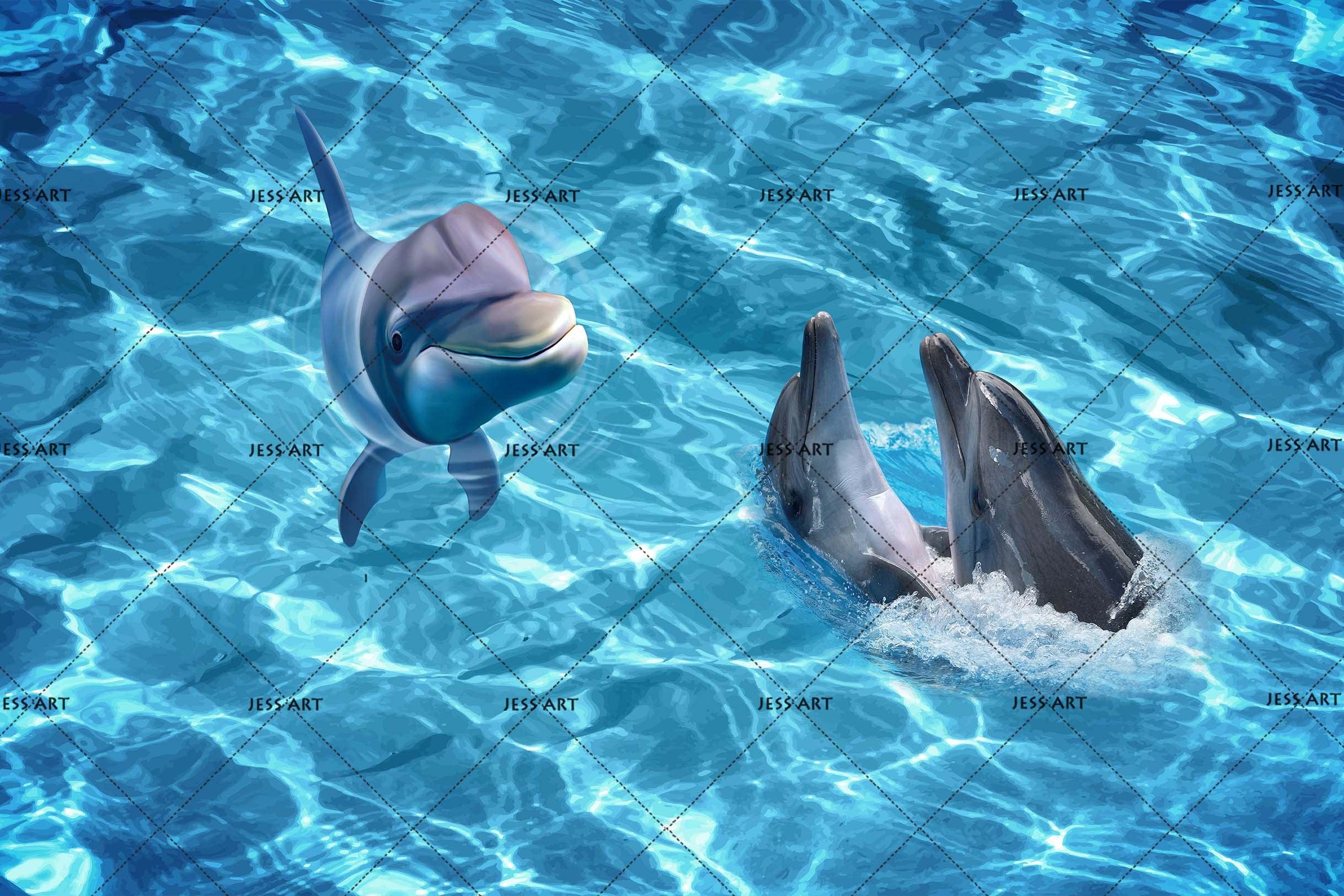 3D Blue Sea Dolphin Wall Mural Wallpaper 129- Jess Art Decoration