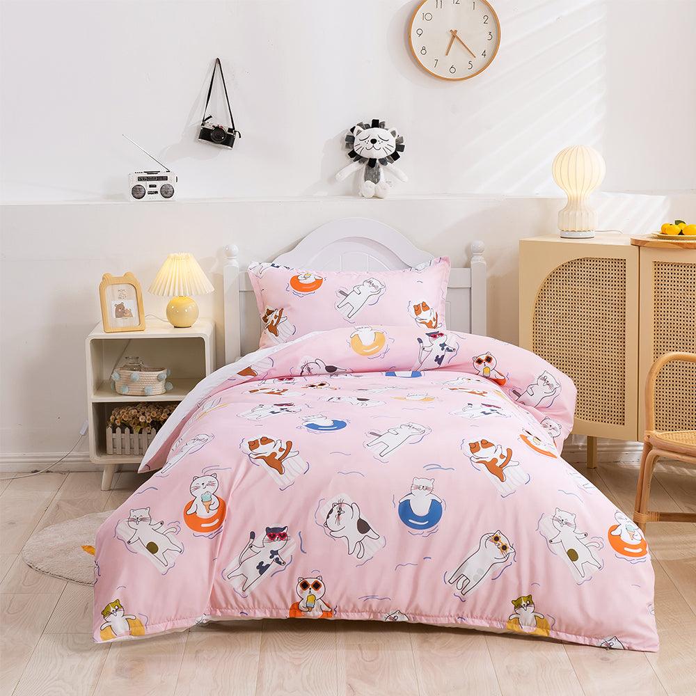 3D Cartoon Animal Cat Pink Quilt Cover Set Bedding Set Duvet Cover Pillowcases 462- Jess Art Decoration