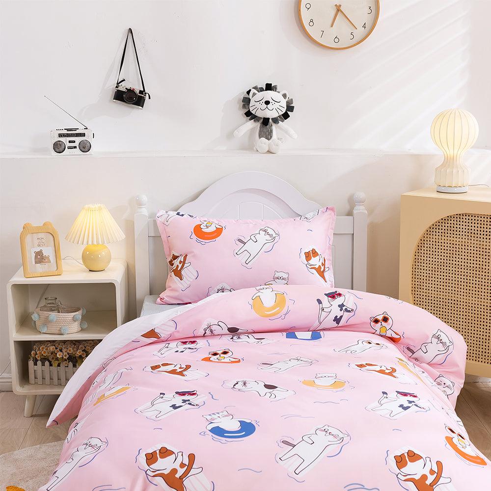 3D Cartoon Animal Cat Pink Quilt Cover Set Bedding Set Duvet Cover Pillowcases 462- Jess Art Decoration
