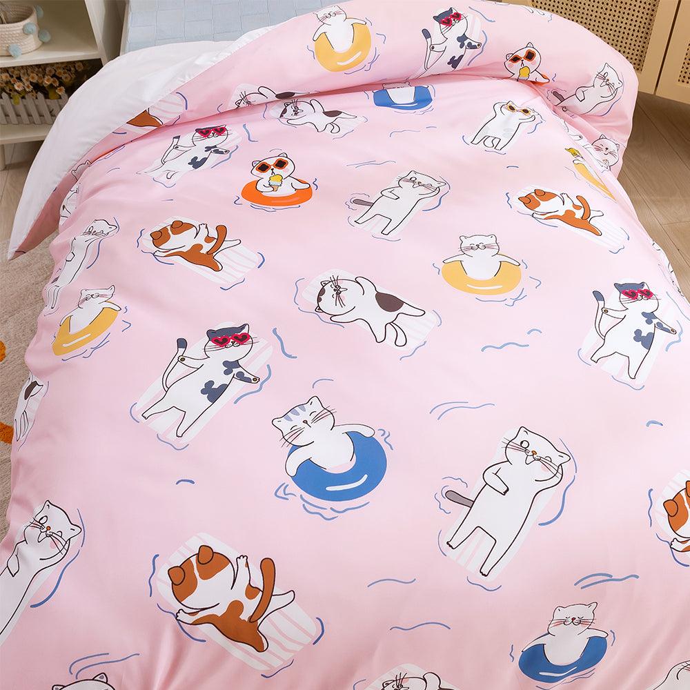 3D Cartoon Animal Cat Pink Quilt Cover Set Bedding Set Duvet Cover Pillowcases 462- Jess Art Decoration