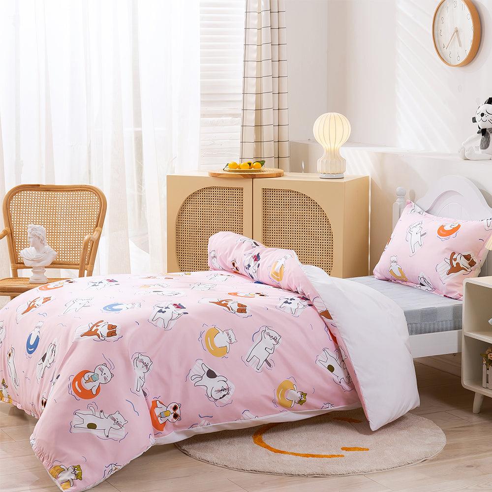 3D Cartoon Animal Cat Pink Quilt Cover Set Bedding Set Duvet Cover Pillowcases 462- Jess Art Decoration