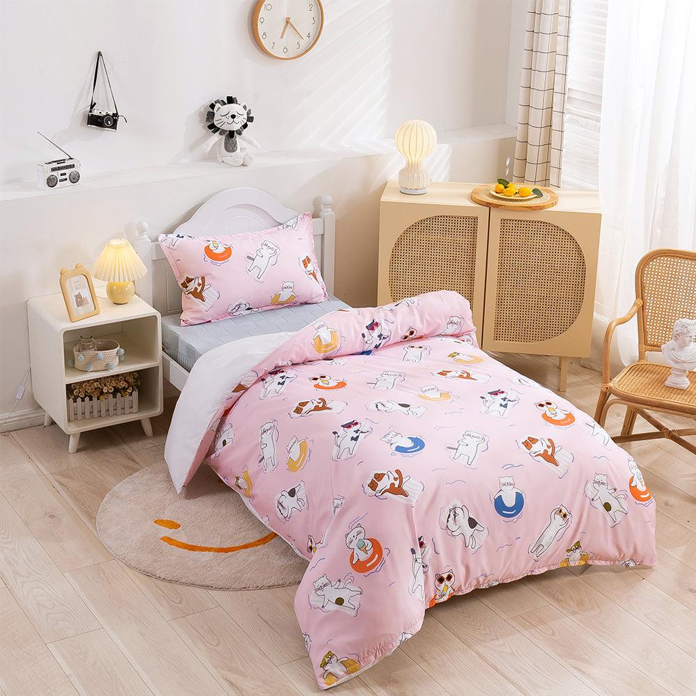 3D Cartoon Animal Cat Pink Quilt Cover Set Bedding Set Duvet Cover Pillowcases 462- Jess Art Decoration